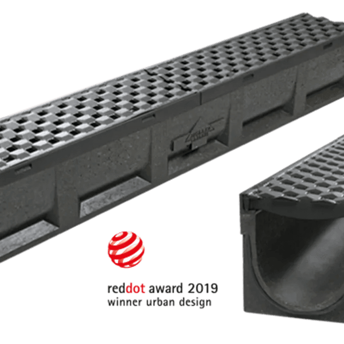 ERPF GG Dreneringsrenne med Prisma Støpejernsrist.15,5 cm x 15 cm x 100 cm. Poly Fortis