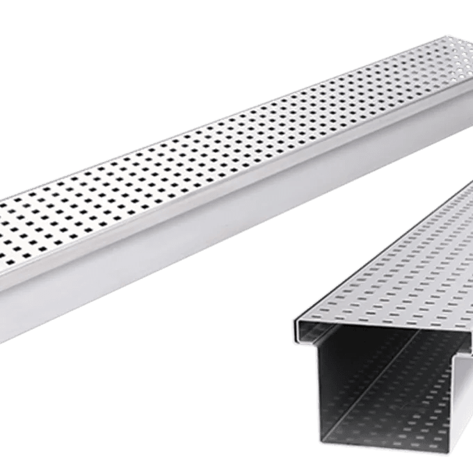 ERS -STABILE- Dreneringsrenne med 8x8 Firkant-perforert rist. 14 cm x 6 cm x 100 cm.
